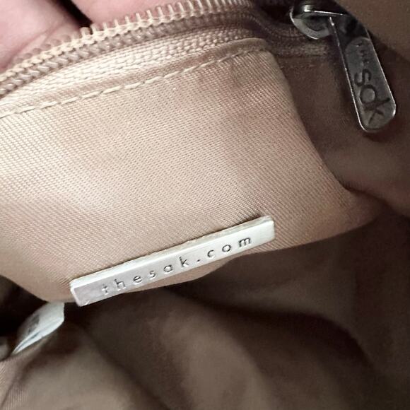 The SAK Classic Crochet Beige Khaki Tan Long Handle Medium Shoulder Bag Zip - Picture 9 of 9